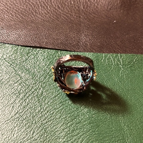 Gold & Black Butterfly Flower Moonstone Ring - Picture 5 of 5